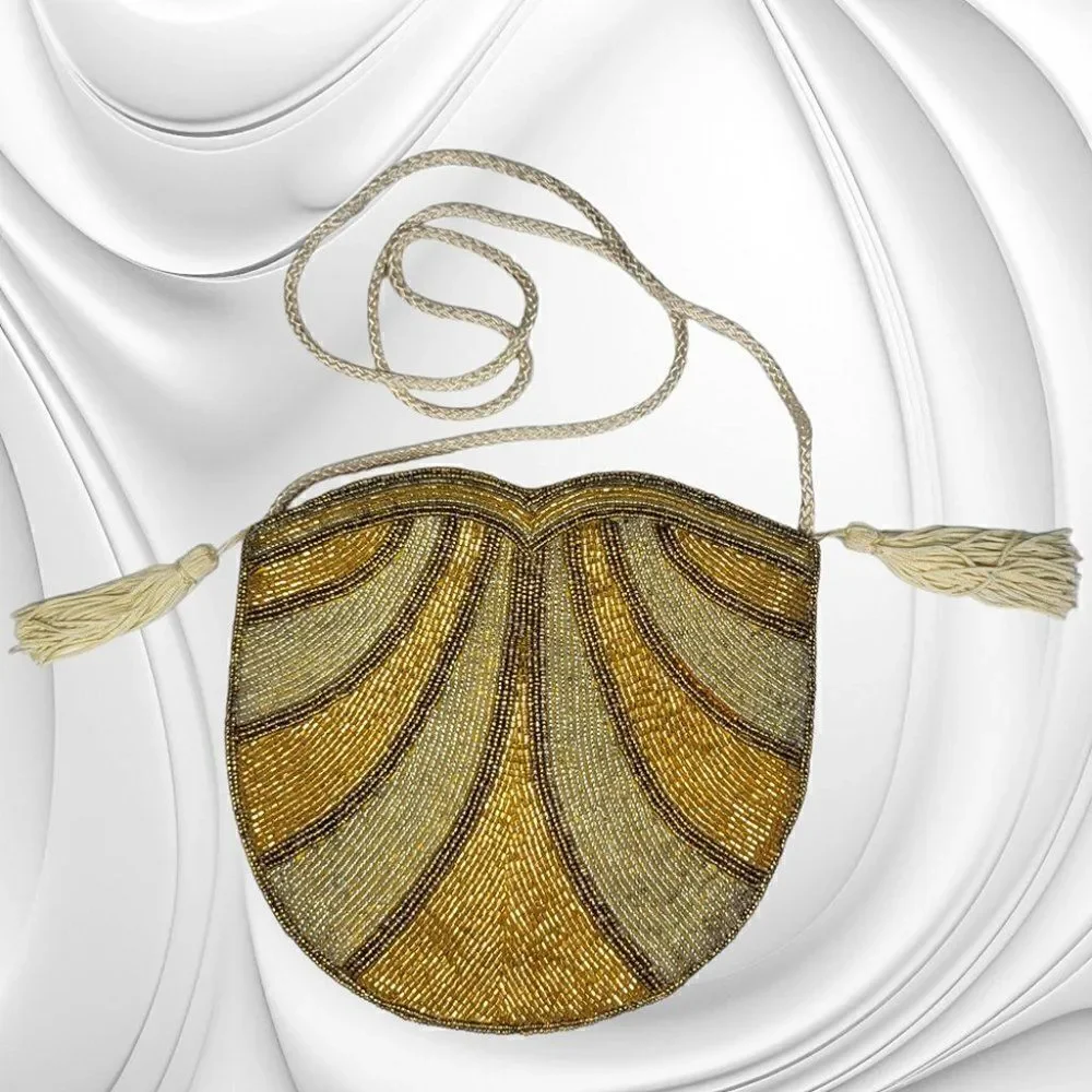 Vintage beaded scallop yellow/gold evening purse